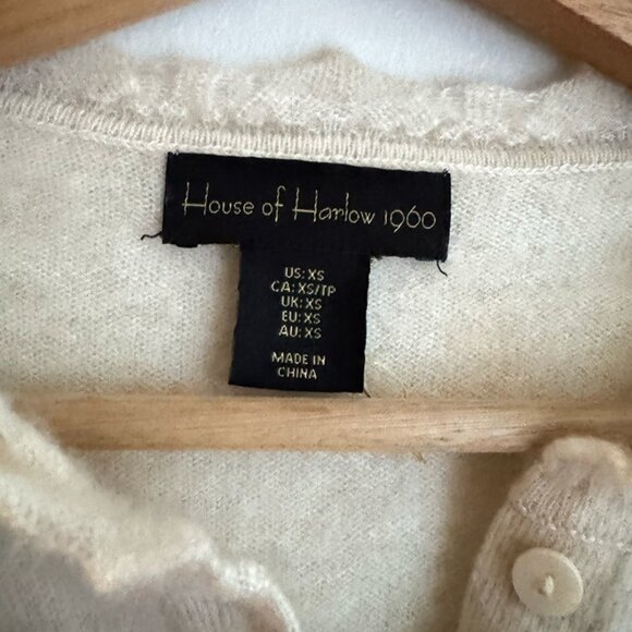 House of Harlow 1960 Cream Cashmere Cardigan – Ruffle Trim, Size XS - Picture 3 of 4